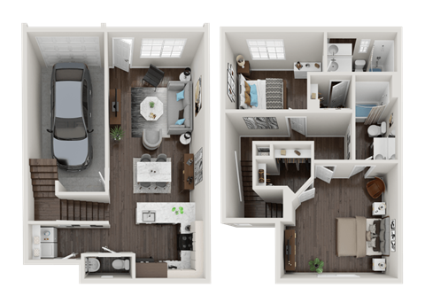 Floor plan for 3 beds, 2.5 baths, 1258 sqft